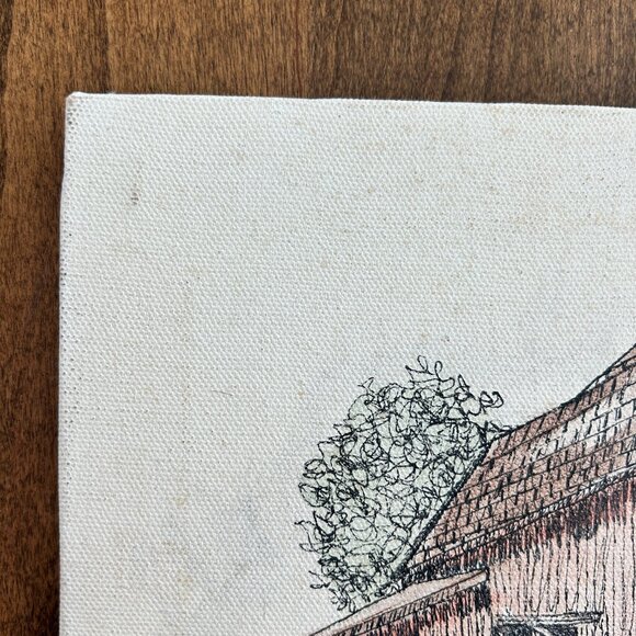 Vtg 1987 Original Ink & Watercolor Canvas Red Barn Cow Unframed Artist Signed - Picture 6 of 11